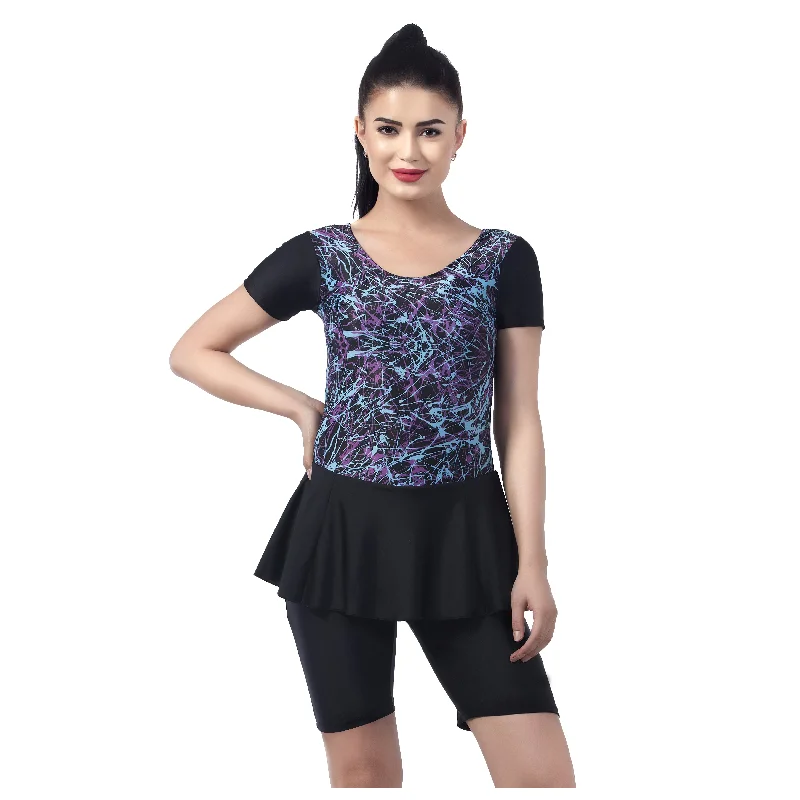 Splatter Printed Women's PADDED SWIM DRESS (Half) (Sun Protected and Chlorine Tested) Elegant Ruffled Bikini Splatter Printed Women's PADDED SWIM DRESS (Half) (Sun Protected and Chlorine Tested) Elegant Ruffled Bikini