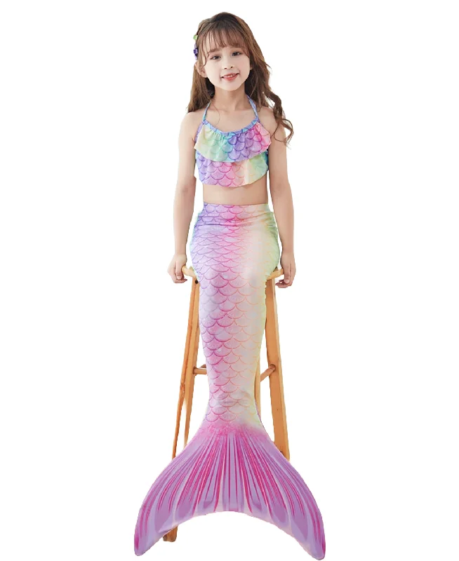 Fancydresswale Mermaid 3 pc swimsuit for Girls with large fin option- Colorful Vibrant Bikini Bottoms Fancydresswale Mermaid 3 pc swimsuit for Girls with large fin option- Colorful Vibrant Bikini Bottoms