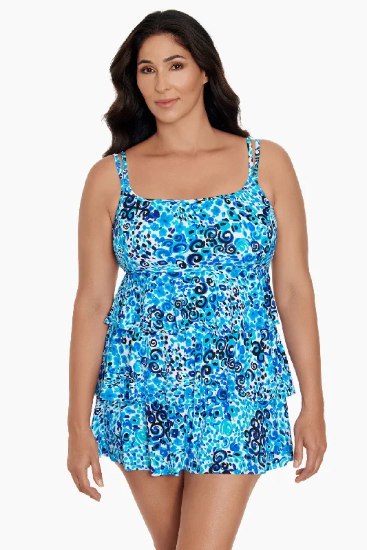 Triple Tier Long Torso Swim Dress Fanciful Strapless Swimsuit Top