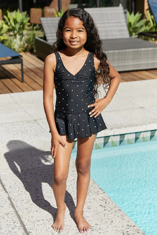 Hazel Blues® | Clear Waters Swim Dress in Black/White Dot: Youth Playful Pattern Swimsuit Hazel Blues® | Clear Waters Swim Dress in Black/White Dot: Youth Playful Pattern Swimsuit