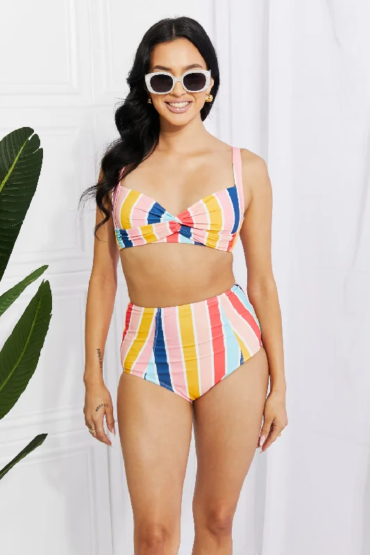 Marina West Swim Take A Dip Twist High-Rise Bikini in Stripe Trendy Swimsuit Bottoms Marina West Swim Take A Dip Twist High-Rise Bikini in Stripe Trendy Swimsuit Bottoms