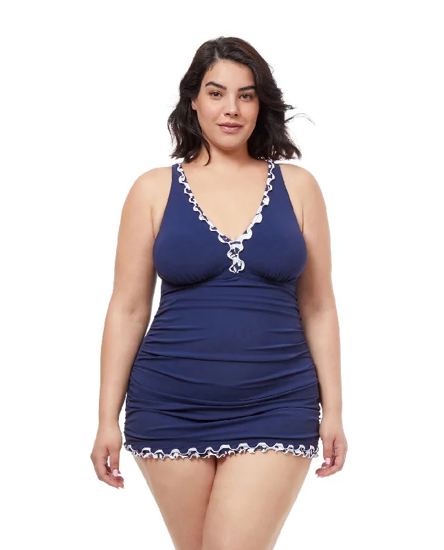 Profile By Gottex Pop Flower Plus Size V-Neck Swimdress Classic Swimsuit Design