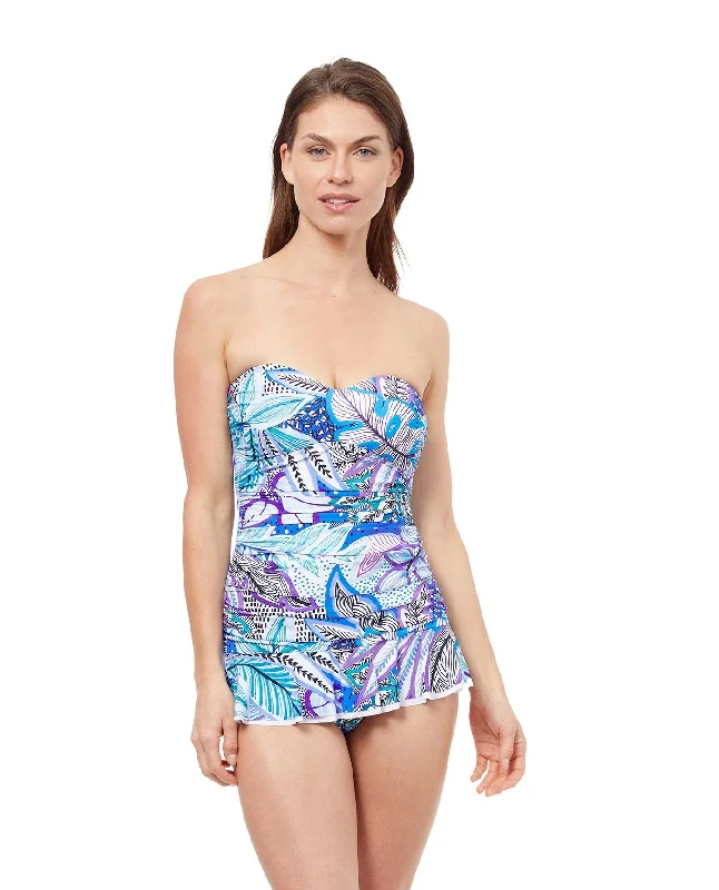 Profile By Gottex Tropic Boom Bandeau Strapless Shirred Swimdress Plus-Size Bikini Set Profile By Gottex Tropic Boom Bandeau Strapless Shirred Swimdress Plus-Size Bikini Set