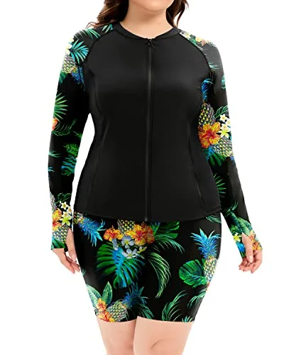 Women's Plus Size Uv Protection Rash Guard Swimsuit Zipper-Black Pineapple Sleek Racerback Swimsuit Women's Plus Size Uv Protection Rash Guard Swimsuit Zipper-Black Pineapple Sleek Racerback Swimsuit