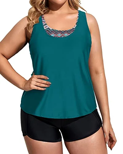 3 Piece Plus Size Womens Tankini Swimsuits With Boy Shorts-Black Tribal Plus-Size Bikini Set 3 Piece Plus Size Womens Tankini Swimsuits With Boy Shorts-Black Tribal Plus-Size Bikini Set