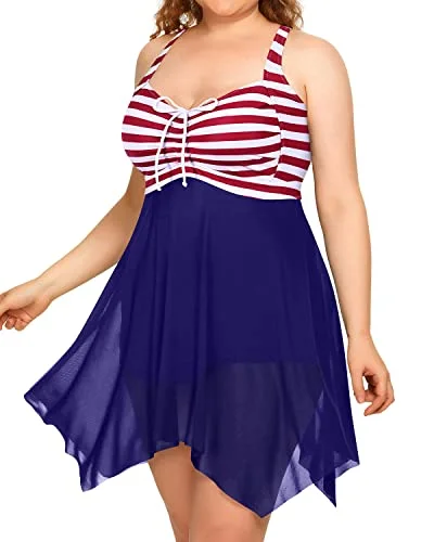 Irregular Hem Two Piece Swim Dress Boyshorts For Plus Size Women-Flag Swim Skirt Set Irregular Hem Two Piece Swim Dress Boyshorts For Plus Size Women-Flag Swim Skirt Set
