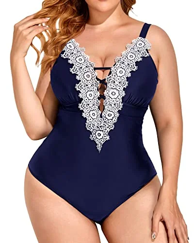 Modest Full Coverage Plus Size One Piece Swimsuits For Women-Navy Blue Elegant Ruffle Swimsuit Modest Full Coverage Plus Size One Piece Swimsuits For Women-Navy Blue Elegant Ruffle Swimsuit
