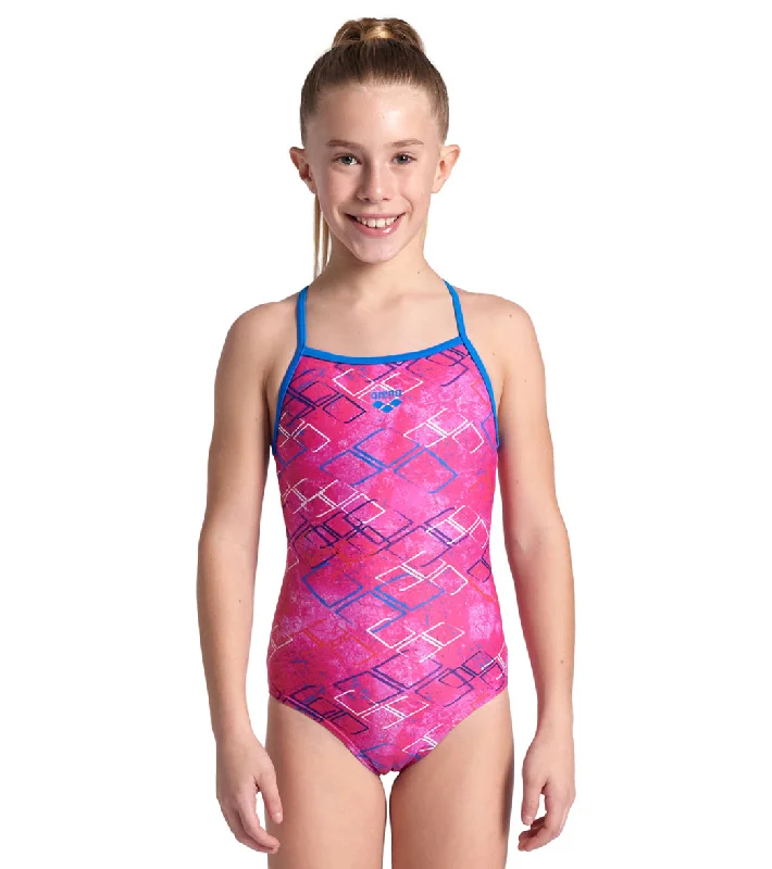 Arena Girls' Daly Light Drop Back One Piece Swimsuit Freak Rose/Blue China Playful Pattern Swimsuit