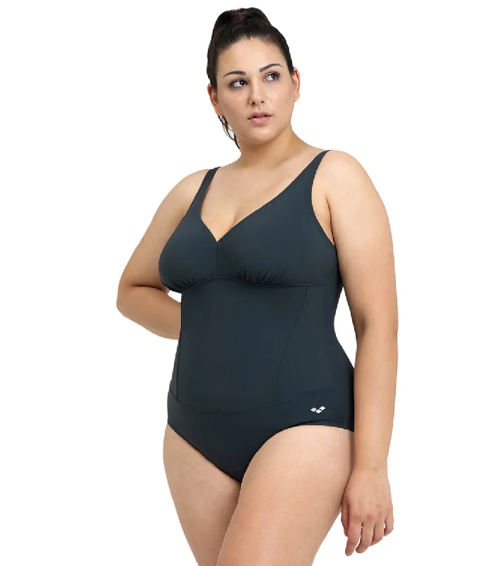 Arena Women's Plus Size Maura Solid U Back One Piece Swimsuit  Night Grey Full Coverage Swimsuit