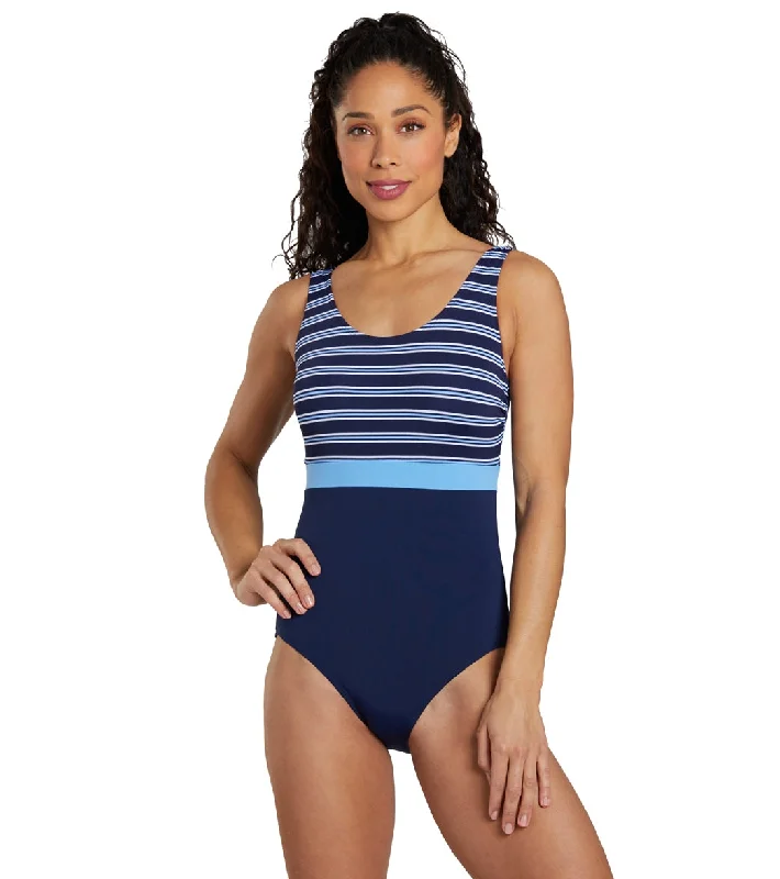 Dolfin Women's Aquashape Color Block Moderate Scoop Back Chlorine Resistant One Piece Swimsuit Simplicity Sexy Monokini Swimsuit