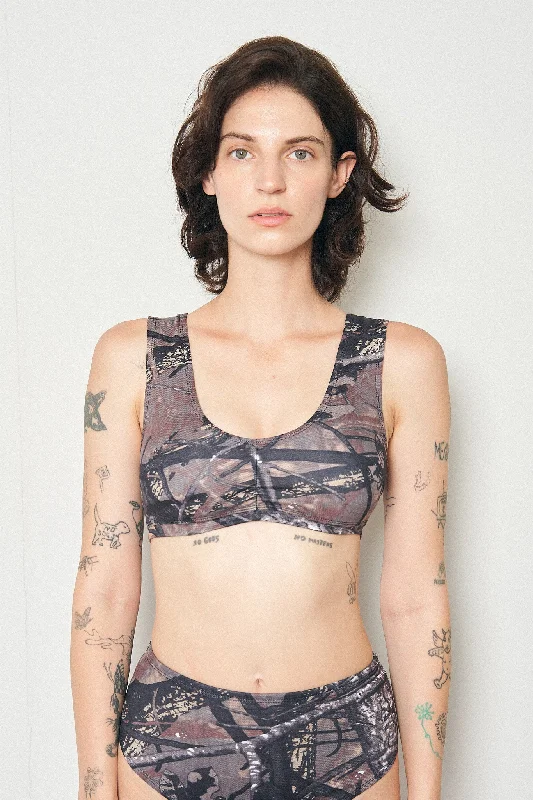 Forest Camo Yoga/Swim Scrunch Bra Lace-Detail Bikini Set