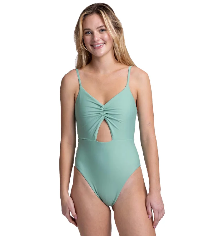 JOLYN Women's Ariana Solid Front Keyhole Adjustable Strap One Piece Swimsuit Minimalist One-Piece