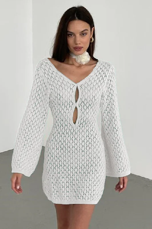 Kayleigh Crochet Knit Mini Dress Comfortable Wrap Mini Dress