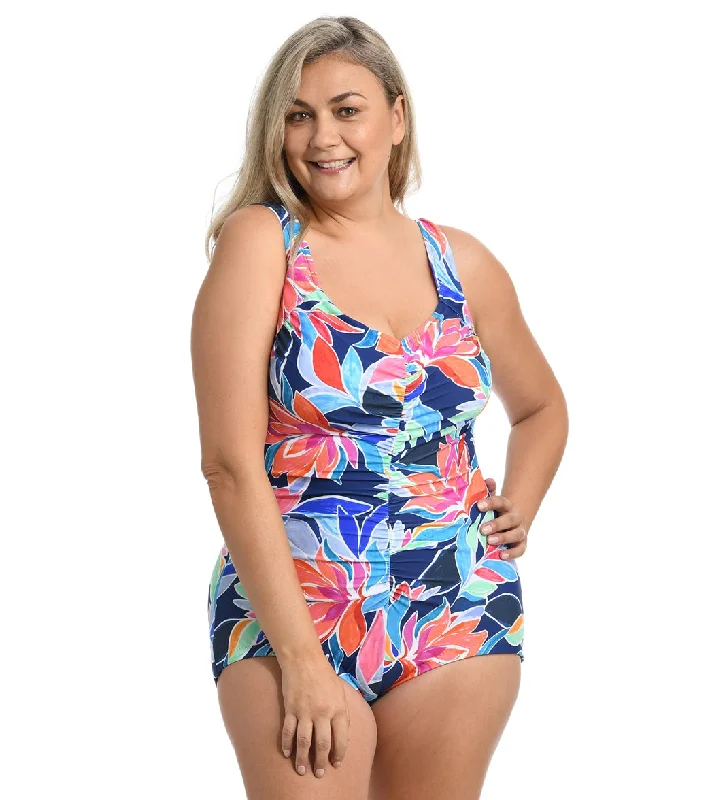 Maxine Women's Plus Size Jungle Vines Girl Leg One Piece Swimsuit Multi Comfortable Tankini Set