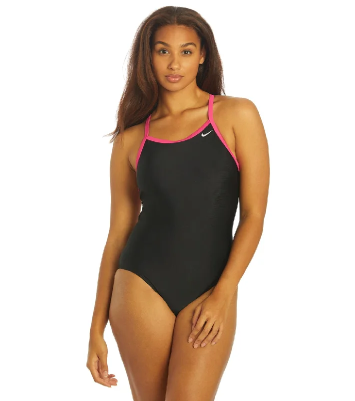 Nike Women's Solid Racerback One Piece Swimsuit Pink Prime Sleek Full Coverage