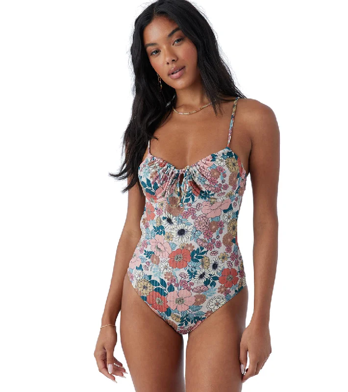 O'Neill Women's Tenley Floral Kailua One Piece Swimsuit Cement Push-Up Bikini Bottoms