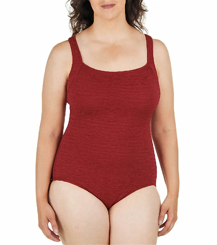 Penbrooke Krinkle Plus Size Chlorine Resistant One Piece Active Back Swimsuit Brick High-Waist Bikini Set