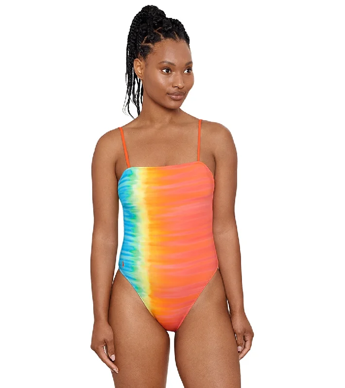 Polo Ralph Lauren Women's Tropic Glow Tye Dye Square Neck One Piece Swimsuit Multi Push-Up Bikini Bottoms