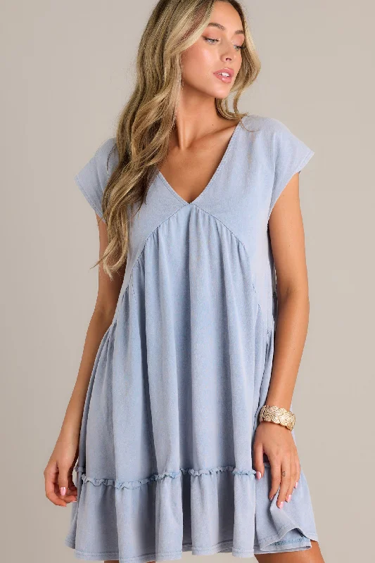 Serene Splendor Dusty Blue Cap Sleeve Mini Dress Elegant Tulle Mini Dress