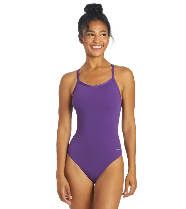 Sporti HydroLast Solid Thin Strap One Piece Swimsuit (22-44) Bright Purple Classic Sporty Swimsuit