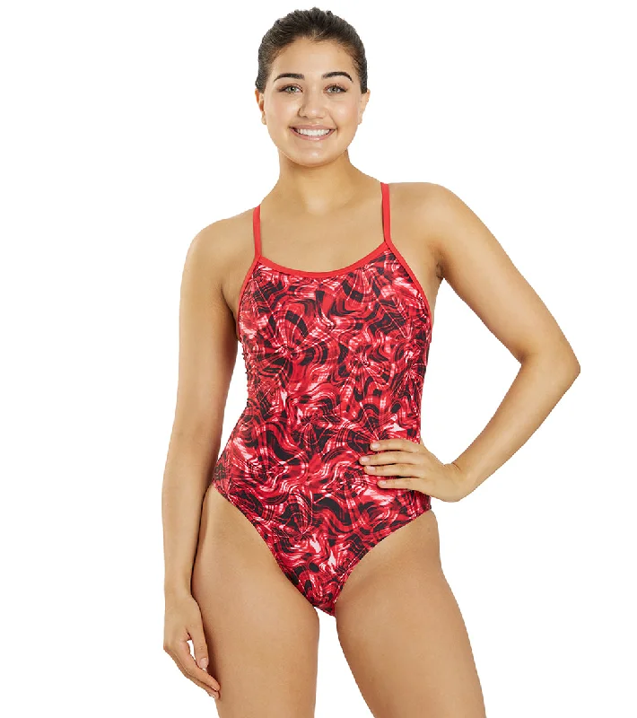 Sporti Sonic Bloom Thin Strap One Piece Swimsuit (22-40) Red High-Waist Bikini Set