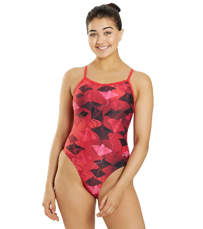 Sporti Stingray Fever Thin Strap One Piece Swimsuit (22-44) Red Trendy Swimwear Set