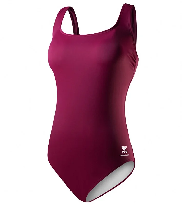 TYR Solid Aqua Chlorine Resistant Controlfit U Back One Piece Swimsuit Cabernet Solid Color Swimsuit