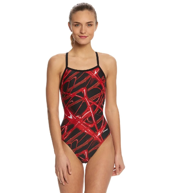 Waterpro Lightning Thin Strap One Piece Swimsuit (SwimOutlet Exclusive) Red/Black Swim Skirt Set