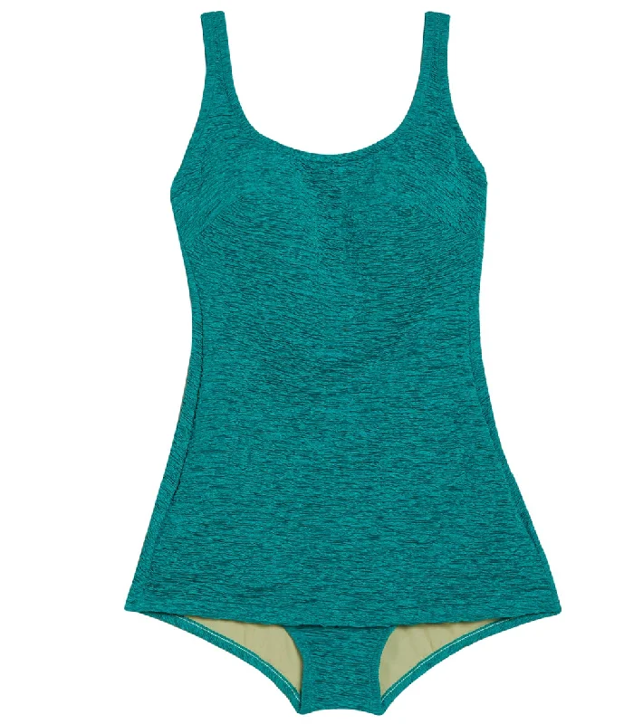 Women's Krinkle By Penbrooke Chlorine Resistant Scoop Neck Sheath Chlorine Resistant One Piece Swimsuit Jade Color-Block Bikini