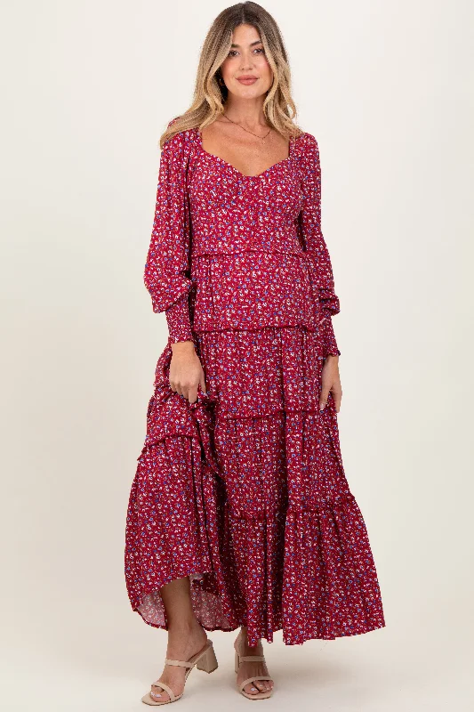 Burgundy Floral Button Accent Bodice Tiered Maternity Maxi Dress Elegant Velvet Maxi Dress Burgundy Floral Button Accent Bodice Tiered Maternity Maxi Dress Elegant Velvet Maxi Dress