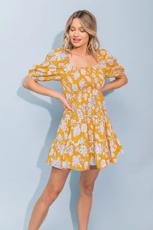 FLOWER FIELDS MINI DRESS Fashionable Off-Shoulder Mini Dress