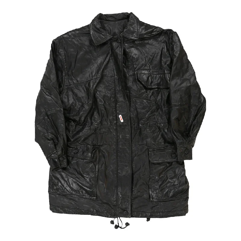 Bianca Leather Jacket - Large Black Leather Elasticated Jacket Padded Jacket Insulated Jacket