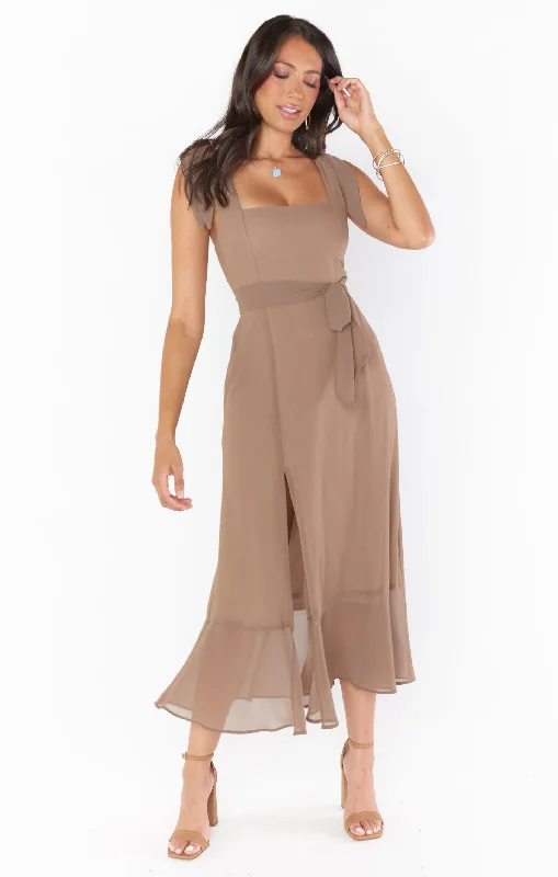 Claire Midi Dress ~ Dune Chiffon Chic Lace Detail Midi Dress