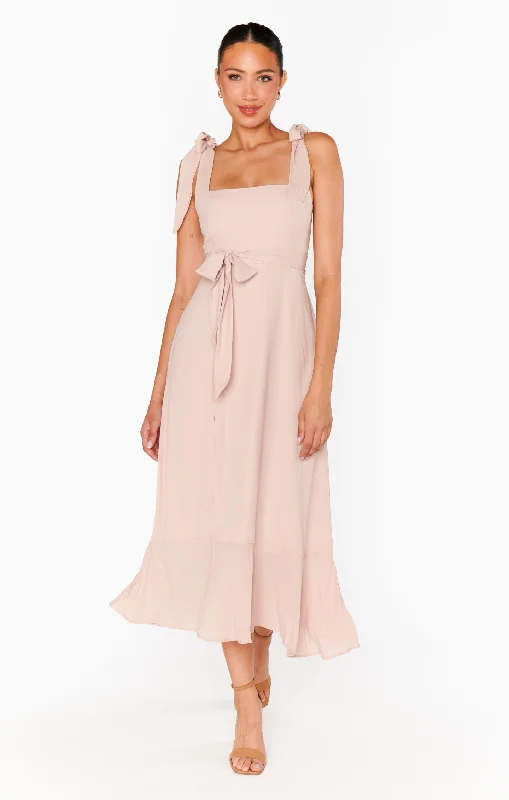 Claire Midi Dress ~ Dusty Blush Crisp Cozy A-Line Midi Dress