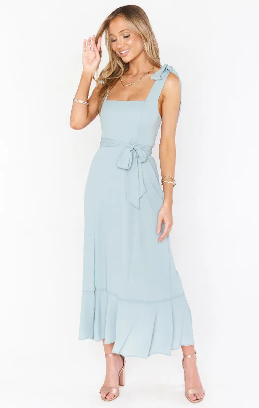 Claire Midi Dress ~ Silver Sage Crisp Fashionable Wide Leg Midi Dress