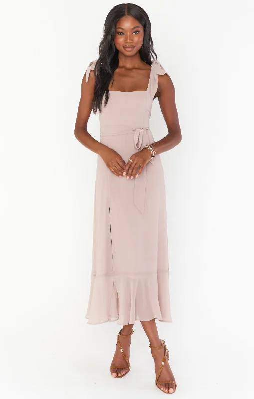 Claire Midi Dress ~ Soft Beige Chiffon Fashionable A-Line Midi Dress