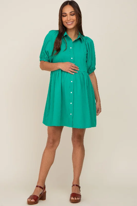 Green Button Down Maternity Mini Dress Chic Halter Mini Dress