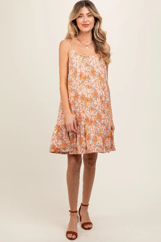 Rust Floral Sleeveless Maternity Mini Dress Cozy Cotton Mini Dress