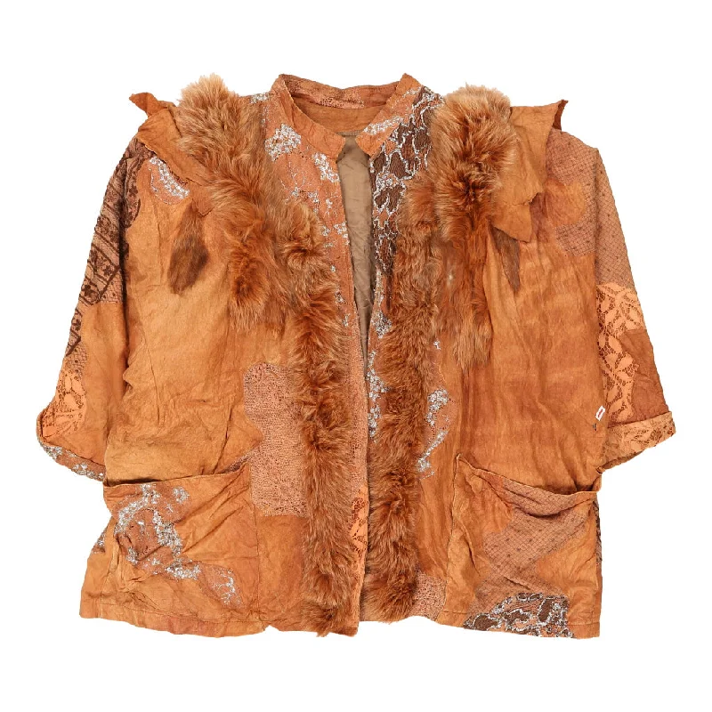 Unbranded Suede Jacket - 2XL Brown Leather A-Line Jacket Boat Neck Shawl Collar