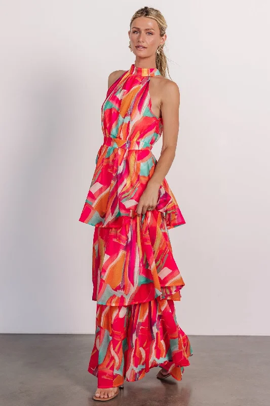 Autumn Halter Maxi Dress | Fuchsia Multi Stylish One-Shoulder Maxi Dress