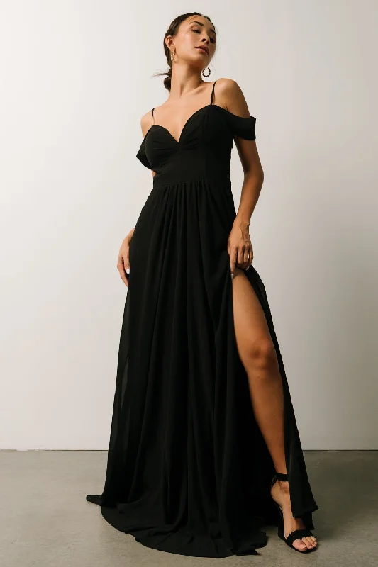 Bianca Lace Maxi Dress | Black Elegant Pleated Maxi Dress