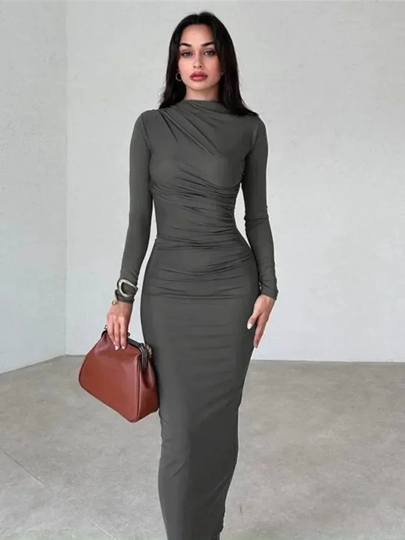 2024 Streetwear Spring Office Lady Solid Tunics Bodycon Party Maxi Dress Chic Off-Shoulder Maxi Dress