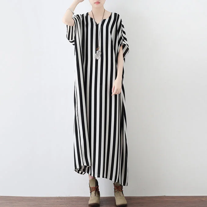 Black white striped summer dresses oversized chiffon caftans plus size maxi dress beach dresses sundress Elegant Wraparound Maxi Dress