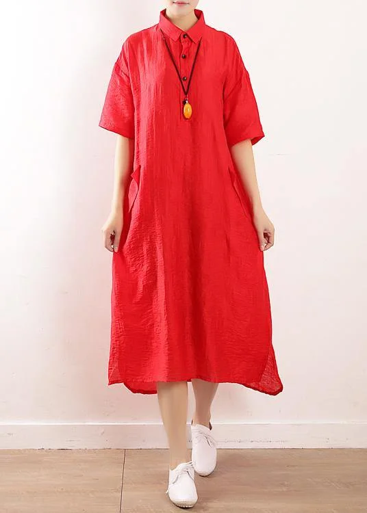 Bohemian side open Wardrobes design red Maxi Dress summer Cozy Ruffle Sleeve Maxi Dress