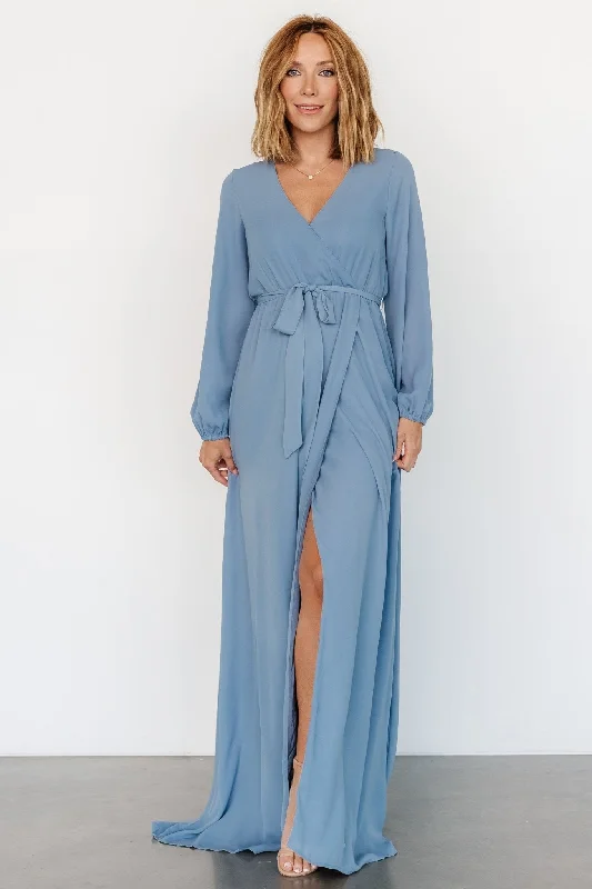 Breanne Faux Wrap Maxi Dress | Slate Blue Stylish A-Line Maxi Dress