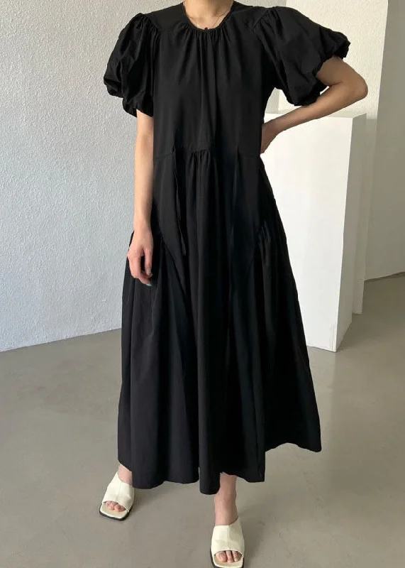 Casual Black O Neck Patchwork Cotton Maxi Dresses Summer Classic V-Neck Maxi Dress