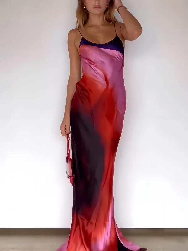 Abstract Floral Stylish Halter Maxi Dress Cozy Maxi Dress with Slit