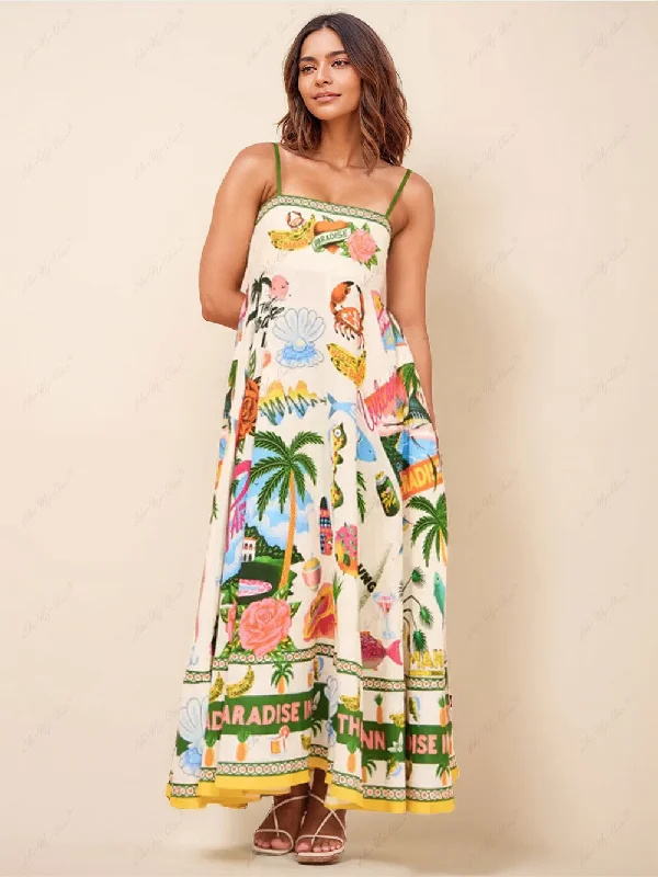 Unique Print Smocked Charming Back Pocket Maxi Dress Cozy Longline Maxi Dress