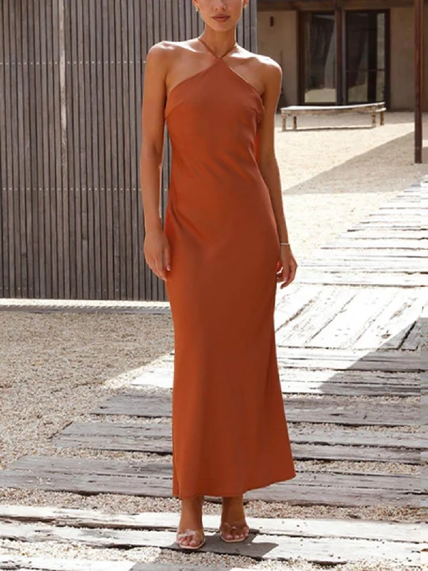 Unique Neckless Stylish Backless Maxi Dresses Comfortable Long-Sleeve Maxi Dress