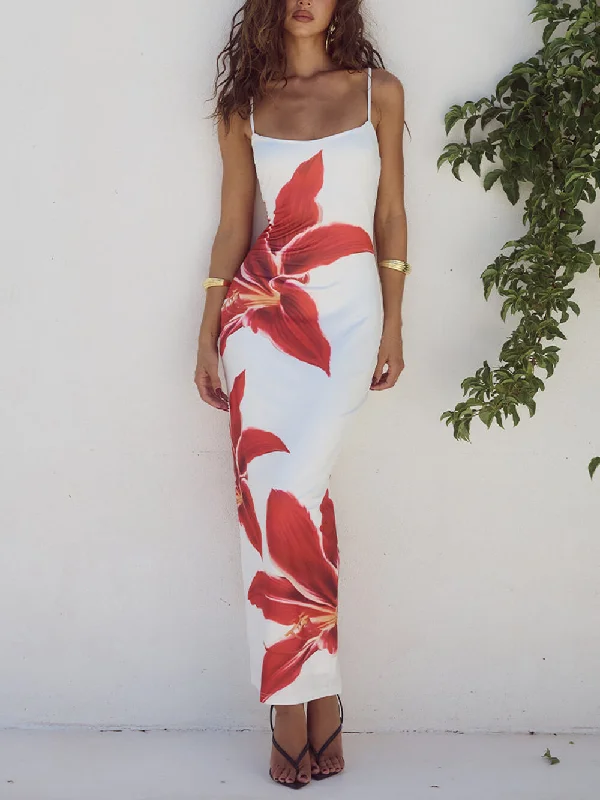 Unforgettable Abstract Floral Charming Print Maxi Dress Trendy Maxi Dress with Straps